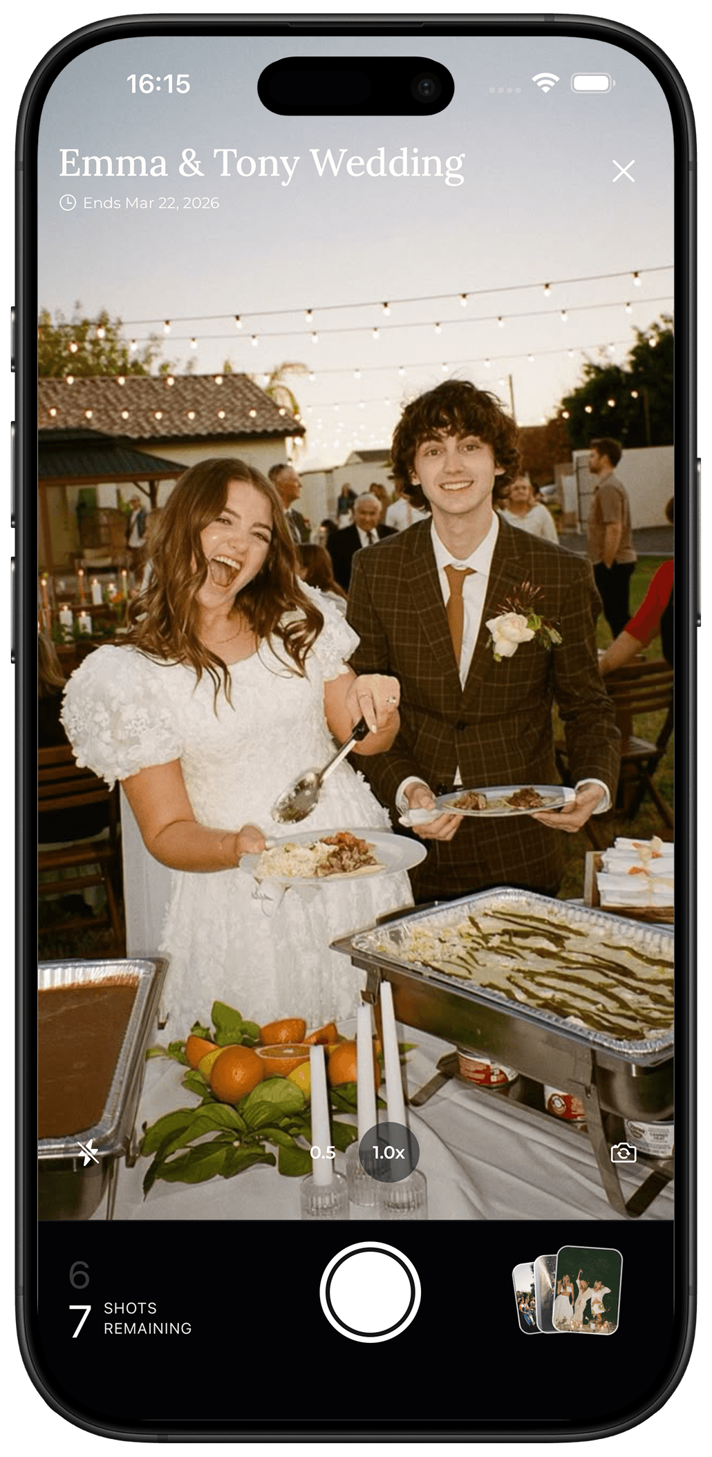 Camera screen showing the OnceRoll capture view