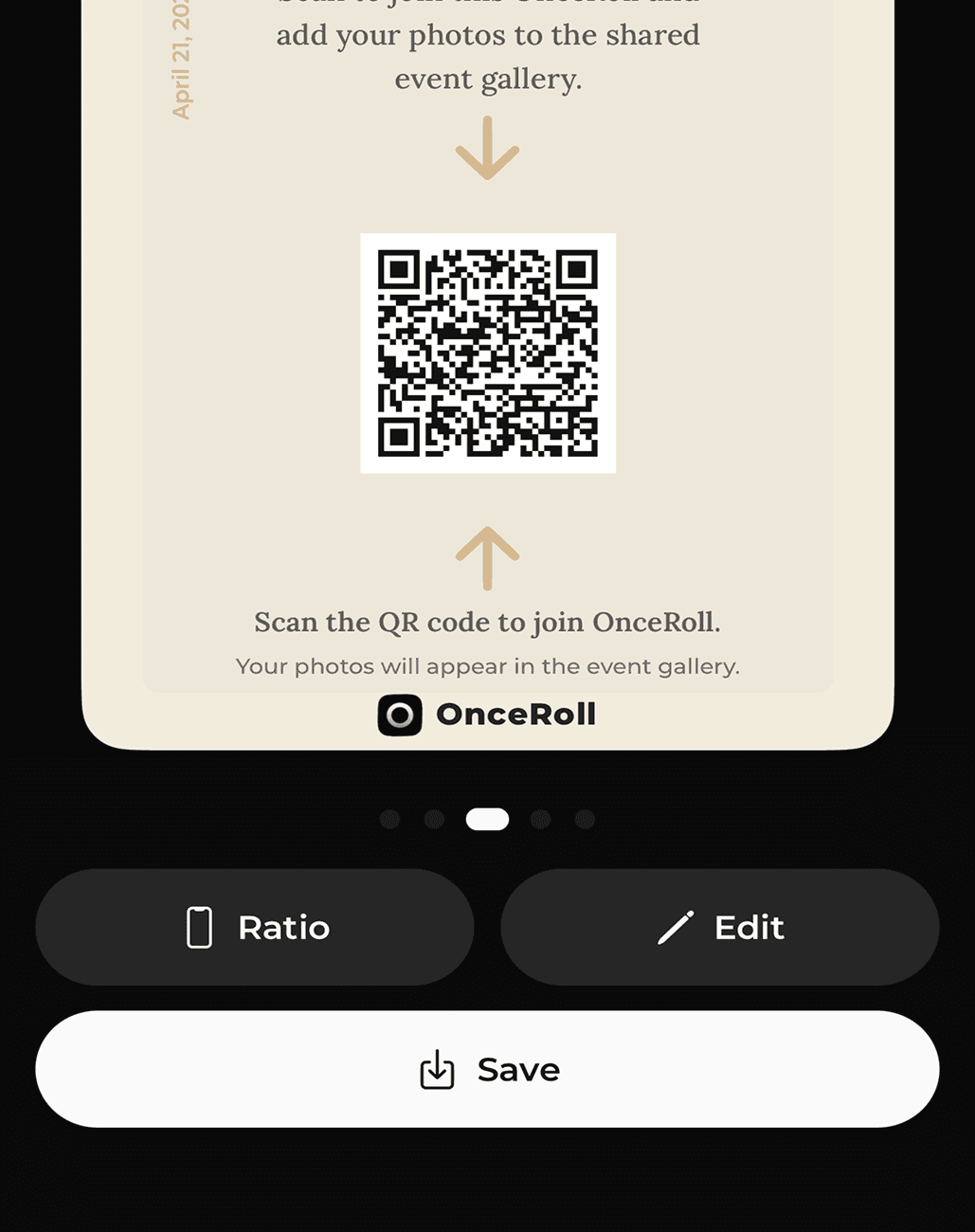 Invite screen with QR code for guests to join the event