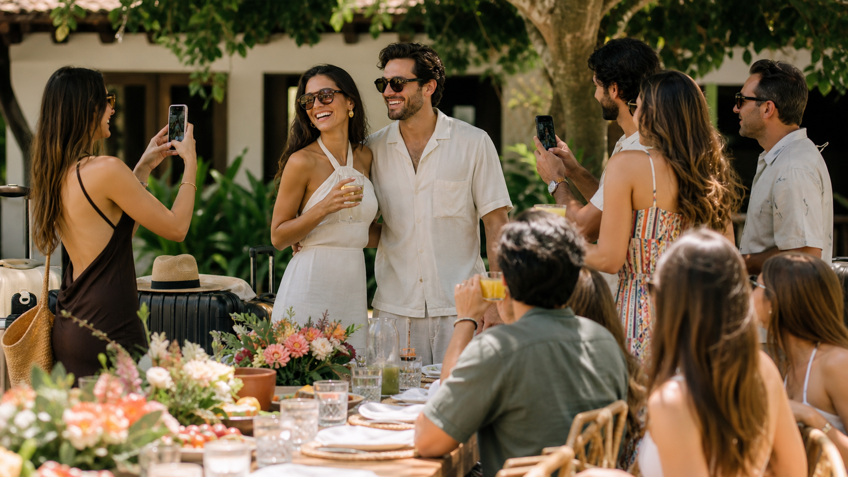 Wedding guests capturing candid photos during a weekend gathering