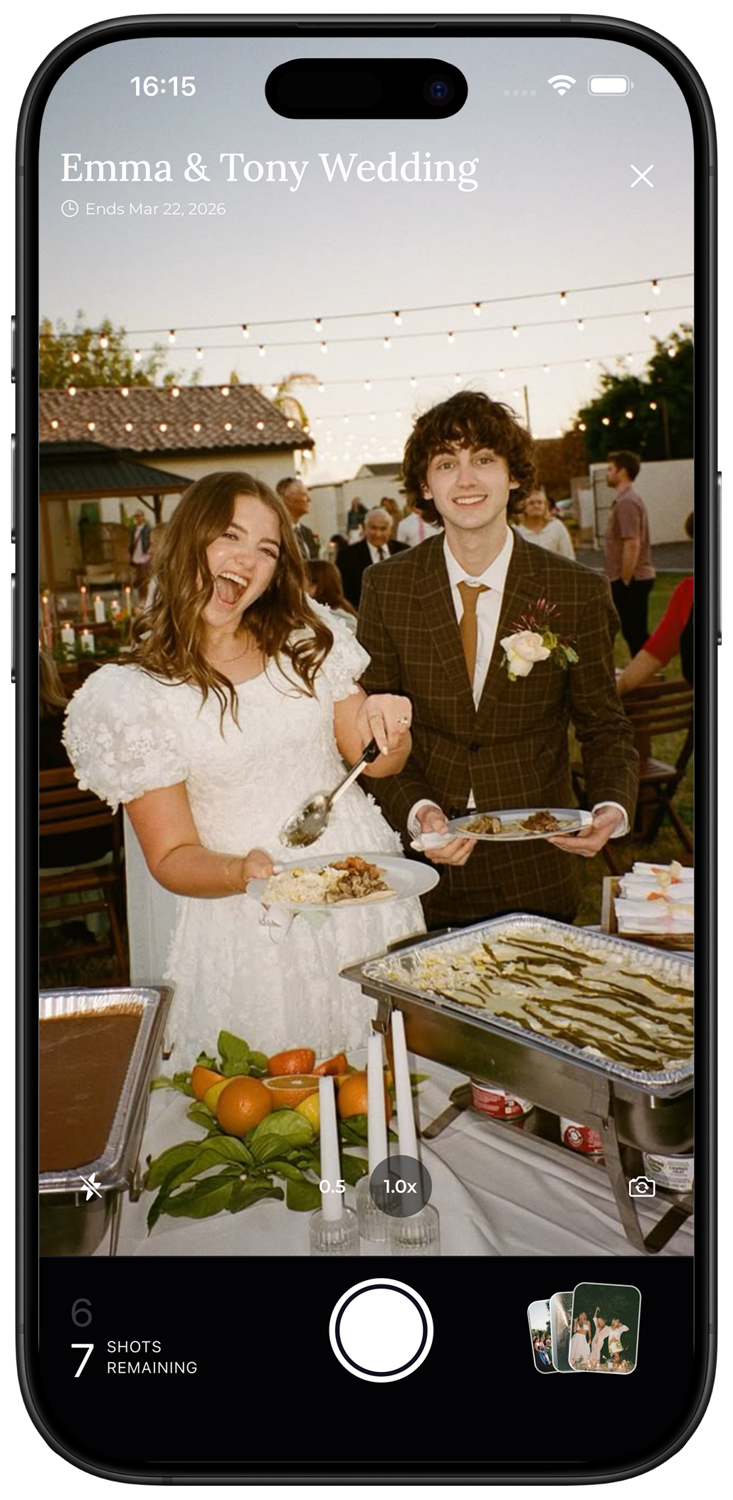 Shared event camera preview with wedding imagery