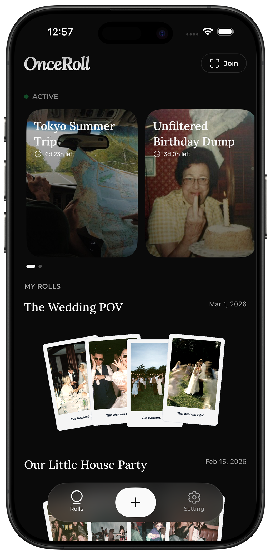 Wedding photo sharing app home screen preview